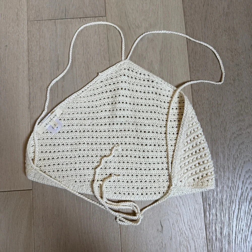 Crochet Backless Halter Top — Cream - Picture 2 of 2